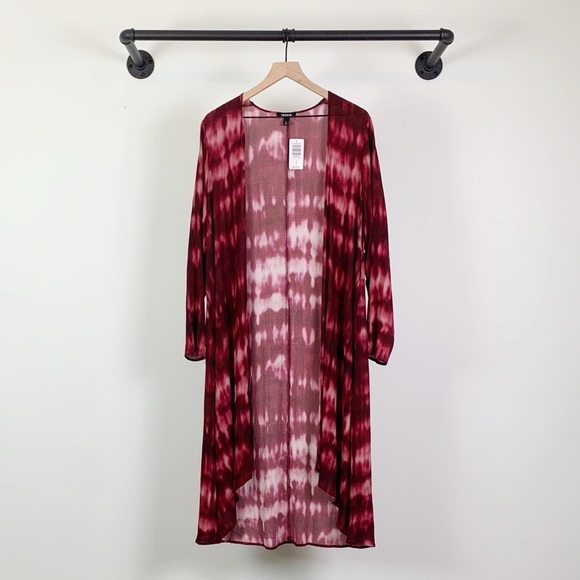 NWT Torrid Wine Tie Dye Gauze Kimono Longline Cardigan Red 0X - Picture 4 of 7
